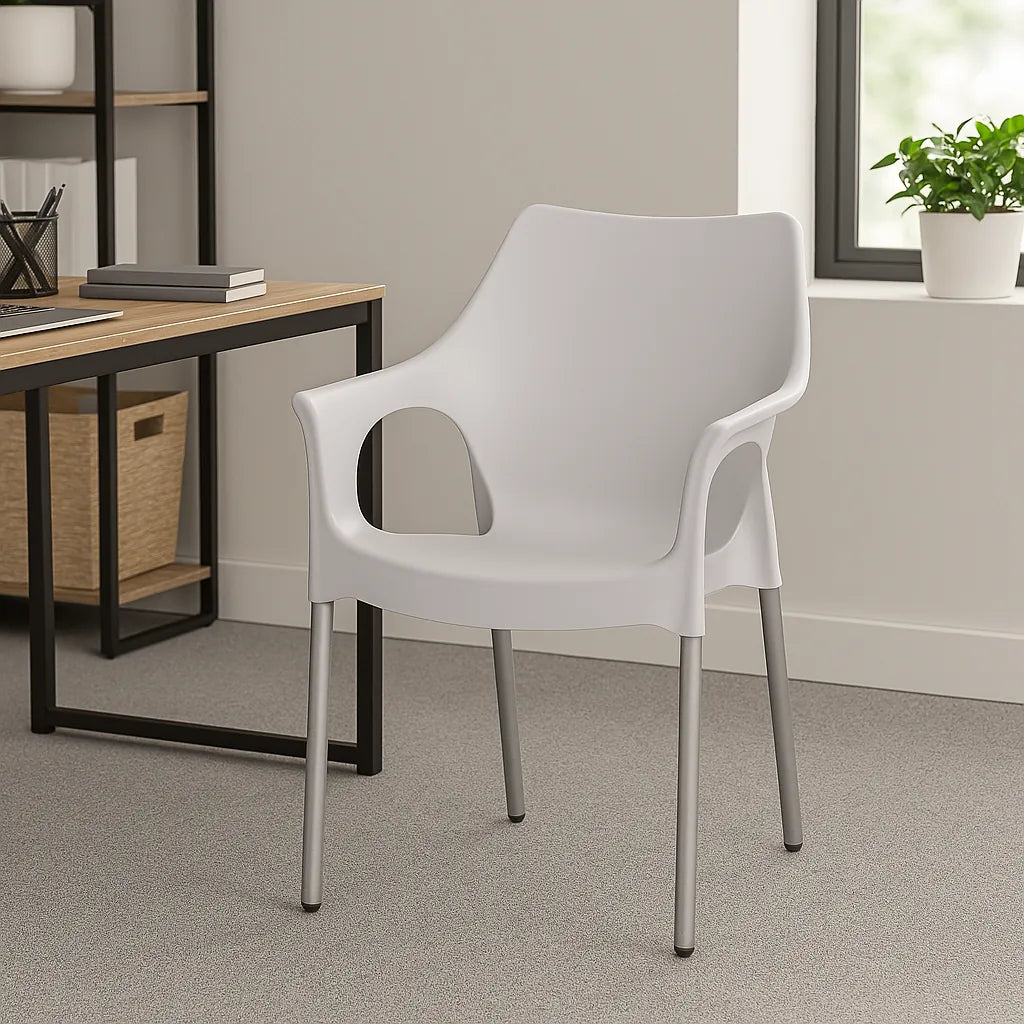Silla de Comedor y Diseño Blanca con Apoyabrazos y Patas Metálicas – Rubí