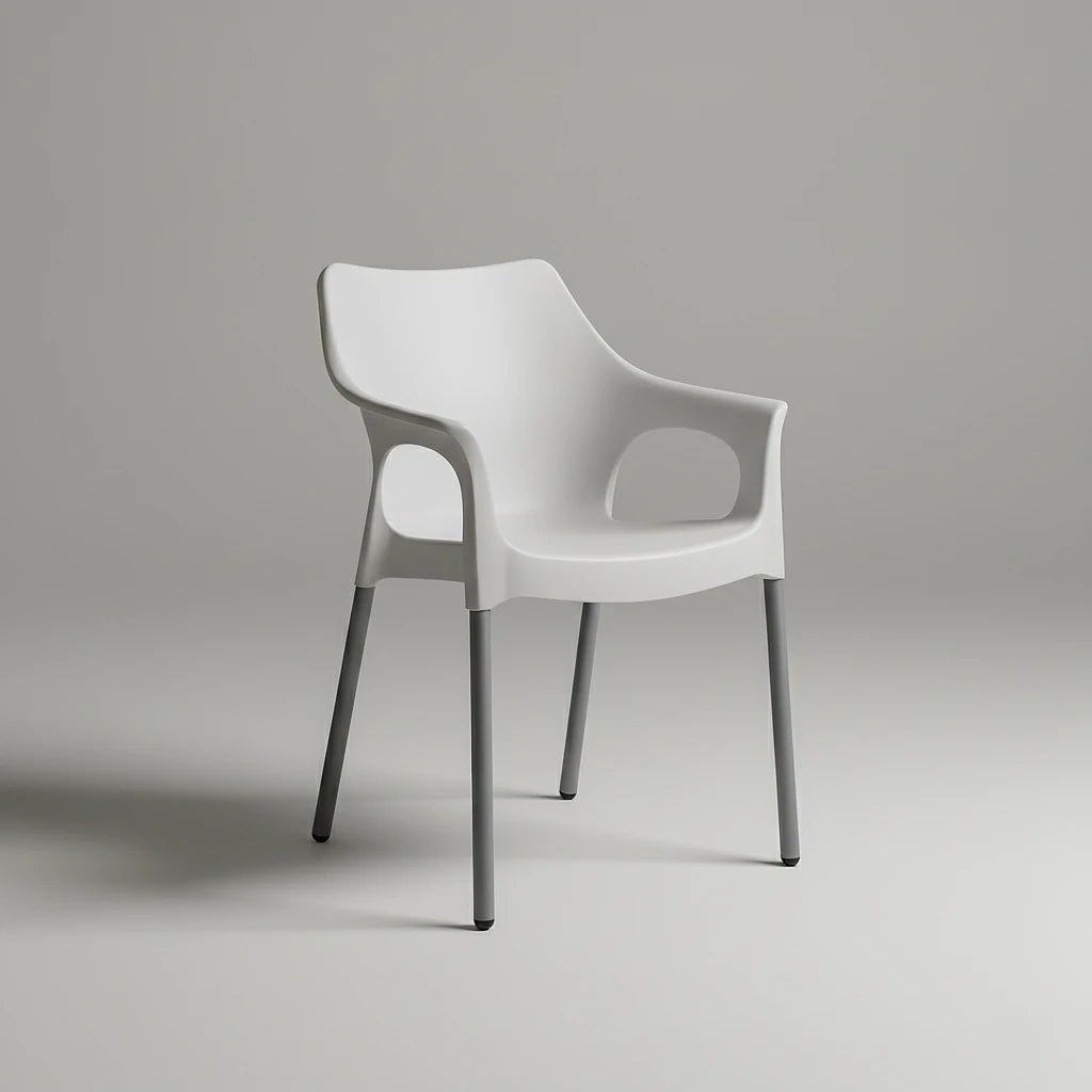 Silla de Comedor y Diseño Blanca con Apoyabrazos y Patas Metálicas – Rubí