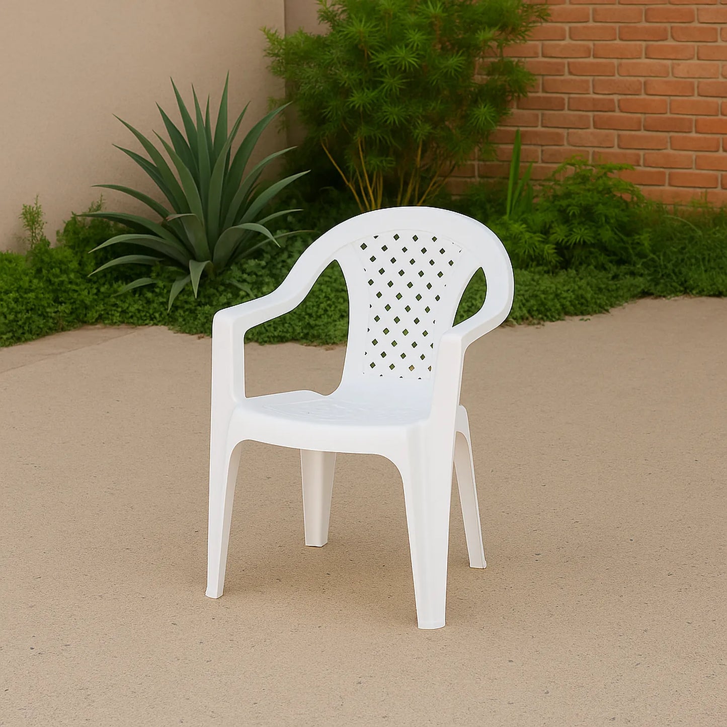 Silla de Plástico Mallorca Blanca Reforzada con Apoyabrazos