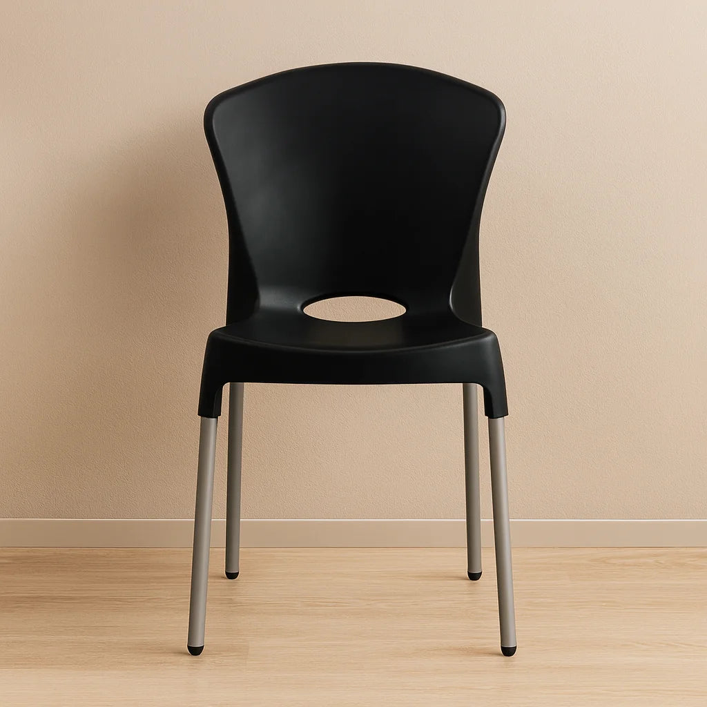 Silla de Diseño Zafiro Negra con Patas Metálicas Apilable