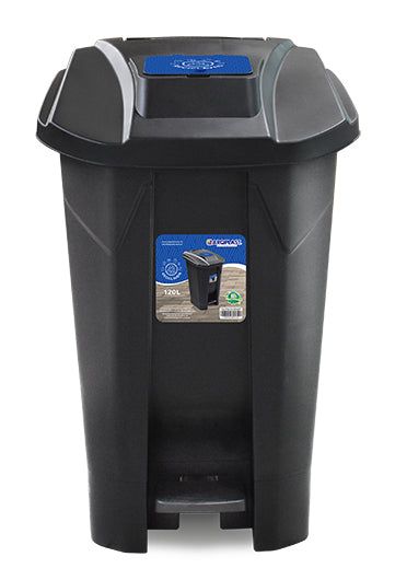 Tacho de basura 120 L con pedal, ruedas y doble tapa rebatible