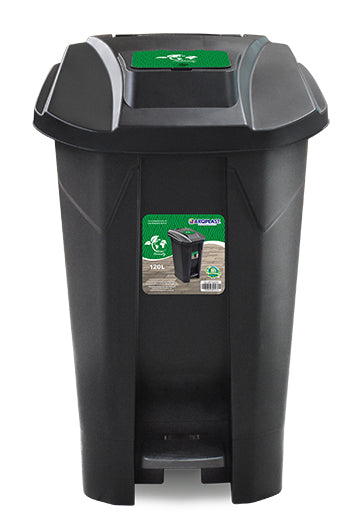 Tacho de basura 120 L con pedal, ruedas y doble tapa rebatible