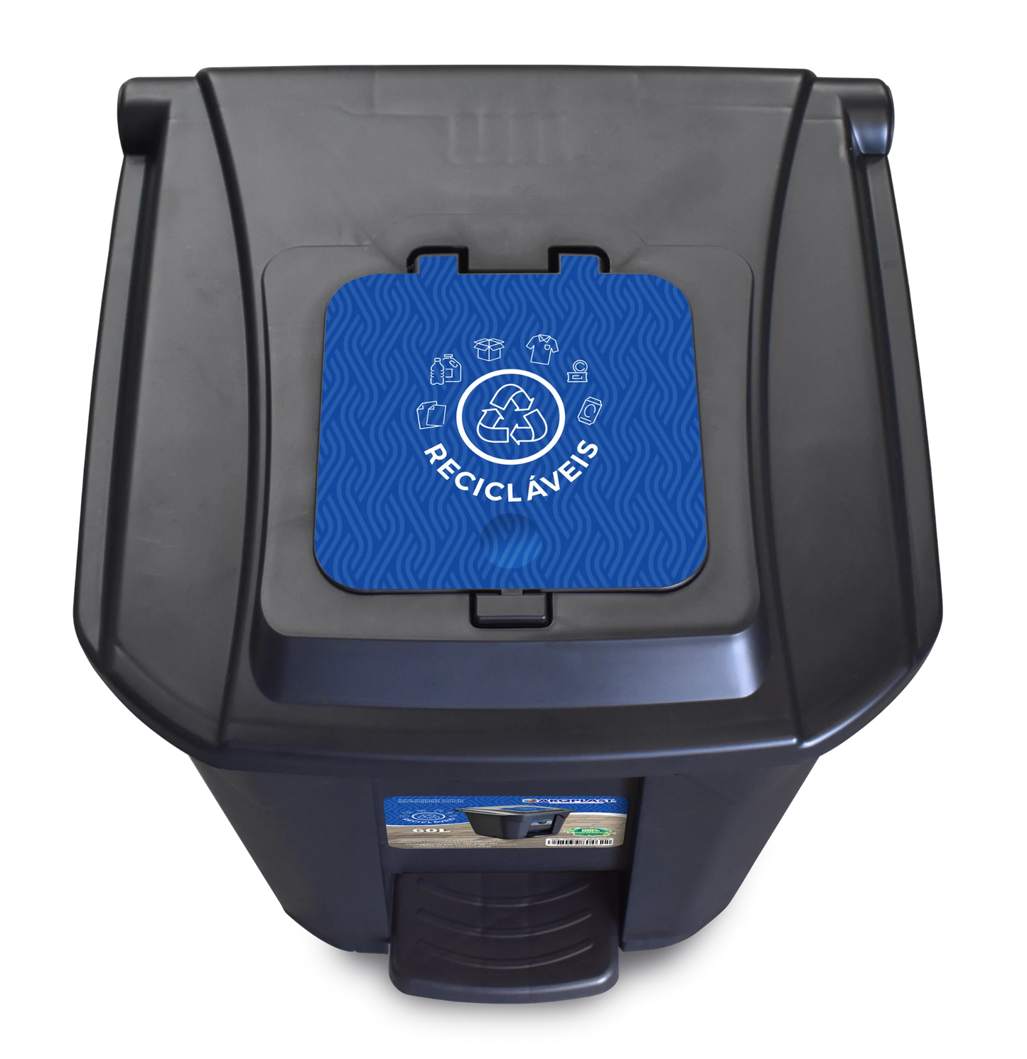 Tacho de basura 60 L con pedal, ruedas y doble tapa