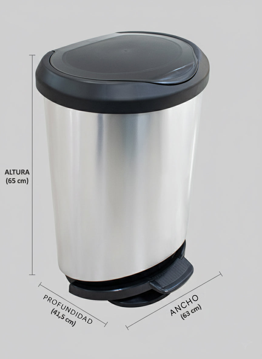 Tarro de Residuos con Pedal 45 L Arqplast | Tapa Negra Color Plata