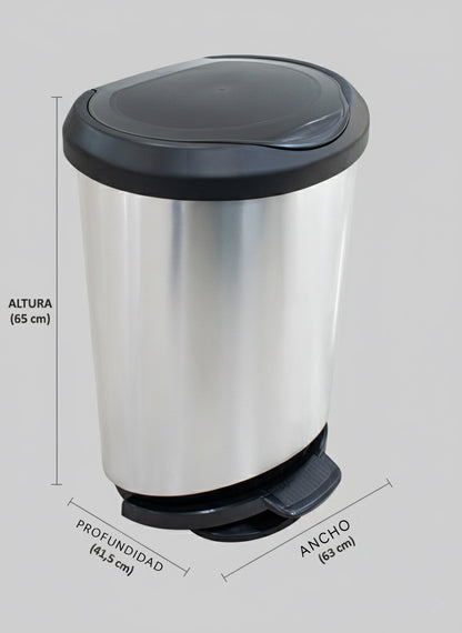 Tarro de Residuos con Pedal 45 L Arqplast | Tapa Negra Color Plata