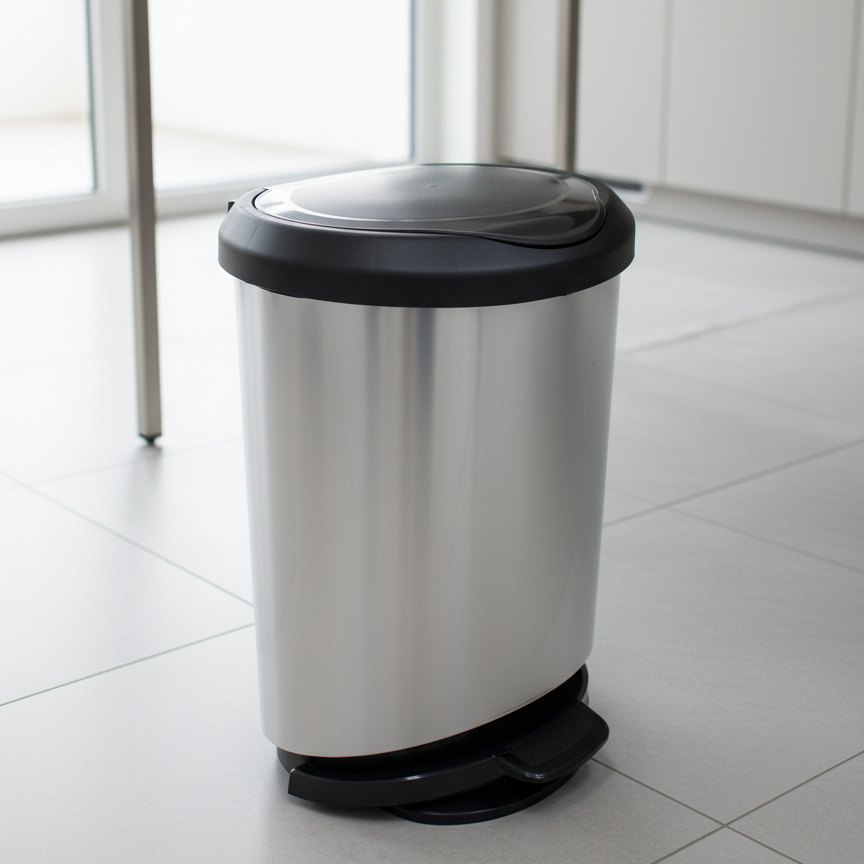 Tarro de Residuos con Pedal 45 L Arqplast | Tapa Negra Color Plata