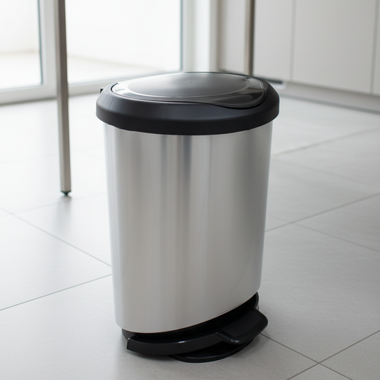 Tarro de Residuos con Pedal 45 L Arqplast | Tapa Negra Color Plata