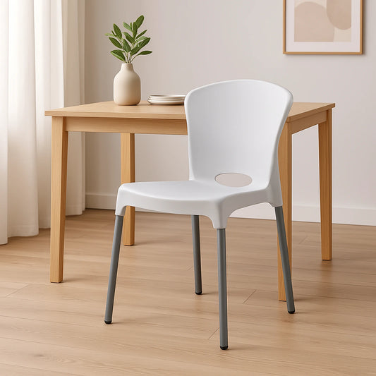 Silla de Diseño Zafiro Blanca con Patas Metálicas Apilable