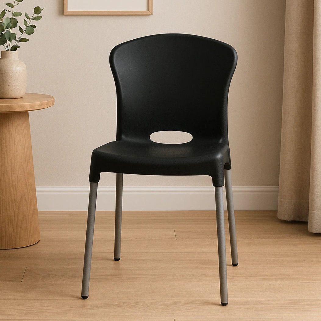 Silla de Diseño Zafiro Negra con Patas Metálicas Apilable