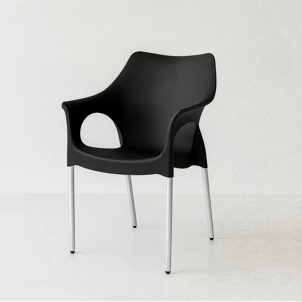 Silla de Comedor y Diseño Negra con Apoyabrazos y Patas Metálicas – Rubí