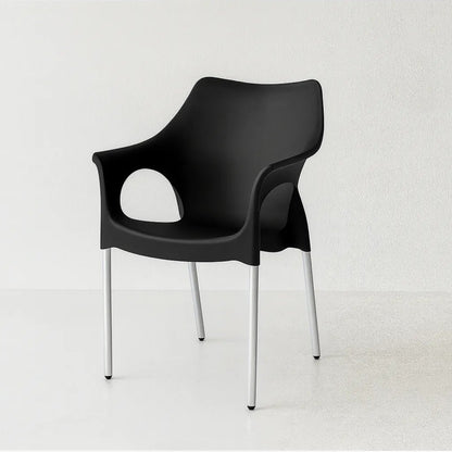 Silla de Comedor y Diseño Negra con Apoyabrazos y Patas Metálicas – Rubí