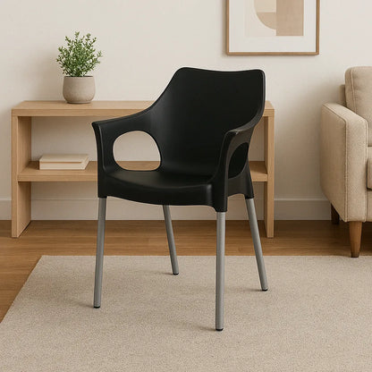 Silla de Comedor y Diseño Negra con Apoyabrazos y Patas Metálicas – Rubí