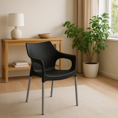 Silla de Comedor y Diseño Negra con Apoyabrazos y Patas Metálicas – Rubí