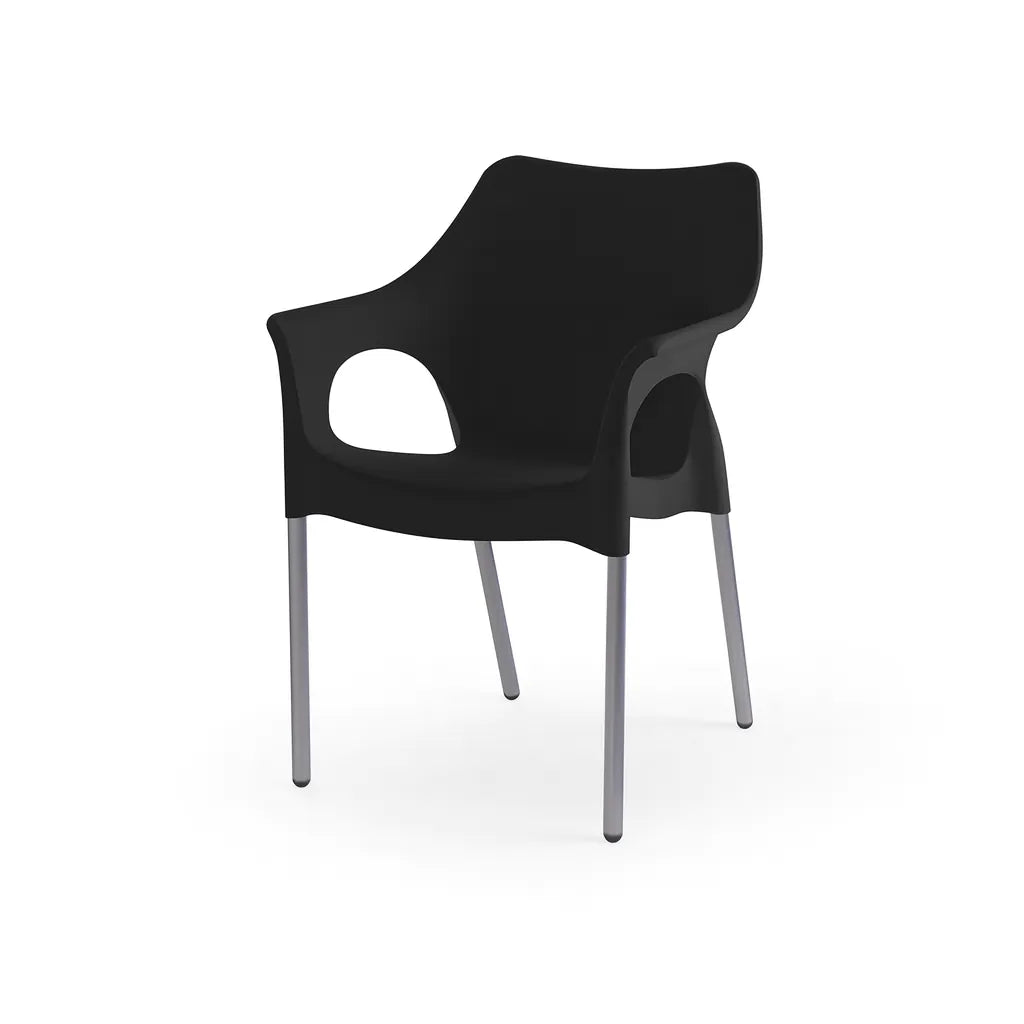 Silla de Comedor y Diseño Negra con Apoyabrazos y Patas Metálicas – Rubí