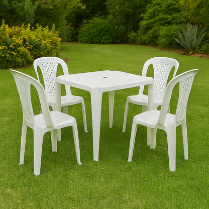 Juego De Jardín Patio Balcón 4 Sillas Ibiza + 1 Mesa Blanco